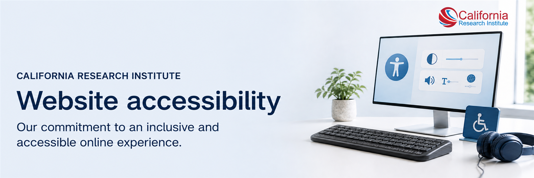 Accessible computer workspace with screen reader icons and wheelchair symbol