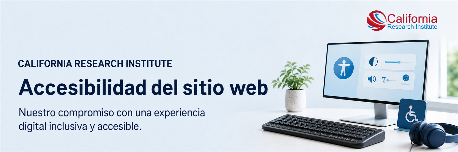 Espacio de trabajo accesible con iconos de lector de pantalla y símbolo de silla de ruedas