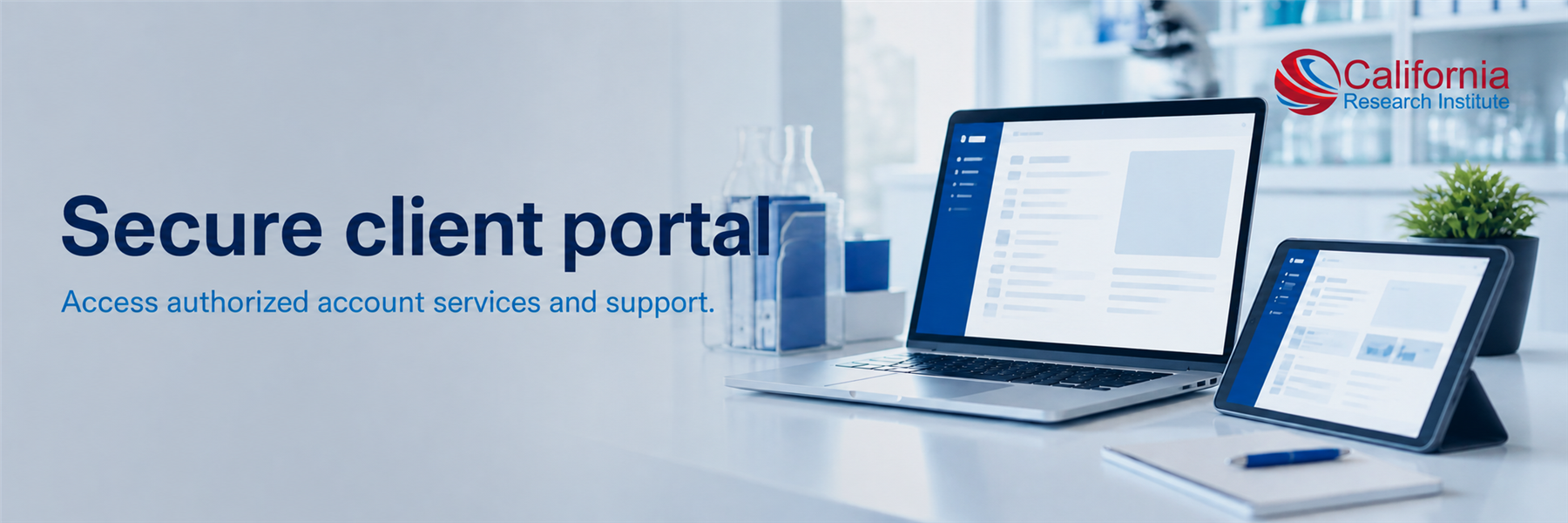 Secure clinical research client portal on a laptop and tablet