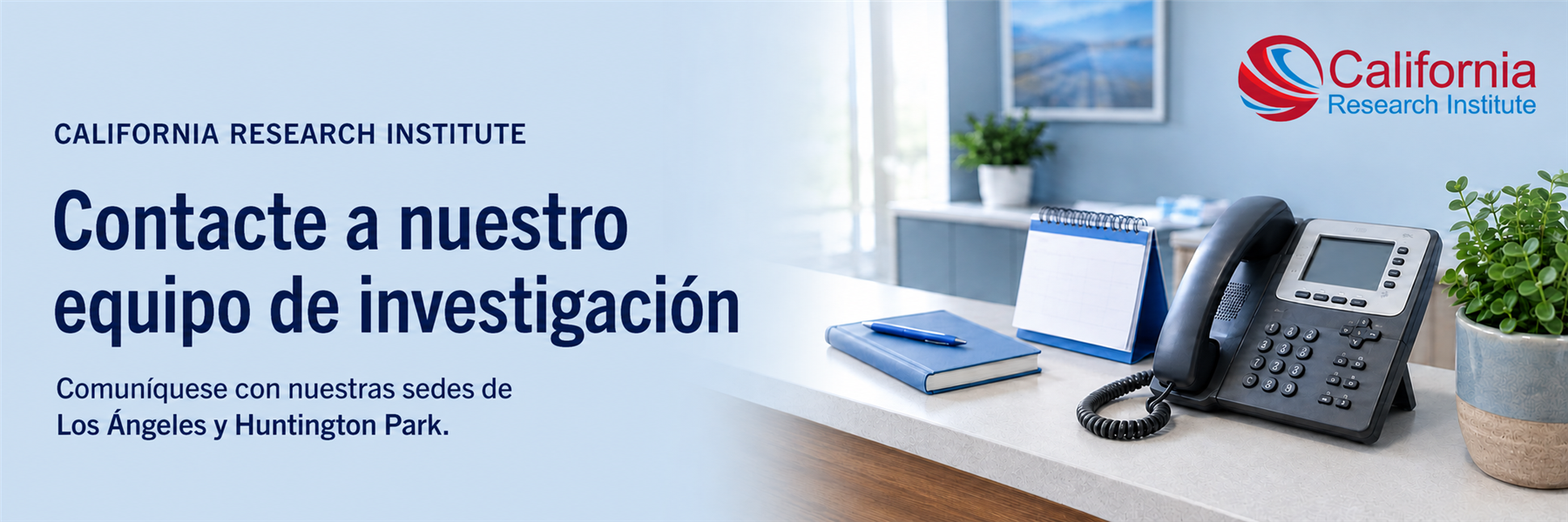 Materiales de teléfono y citas con el logotipo de California Research Institute