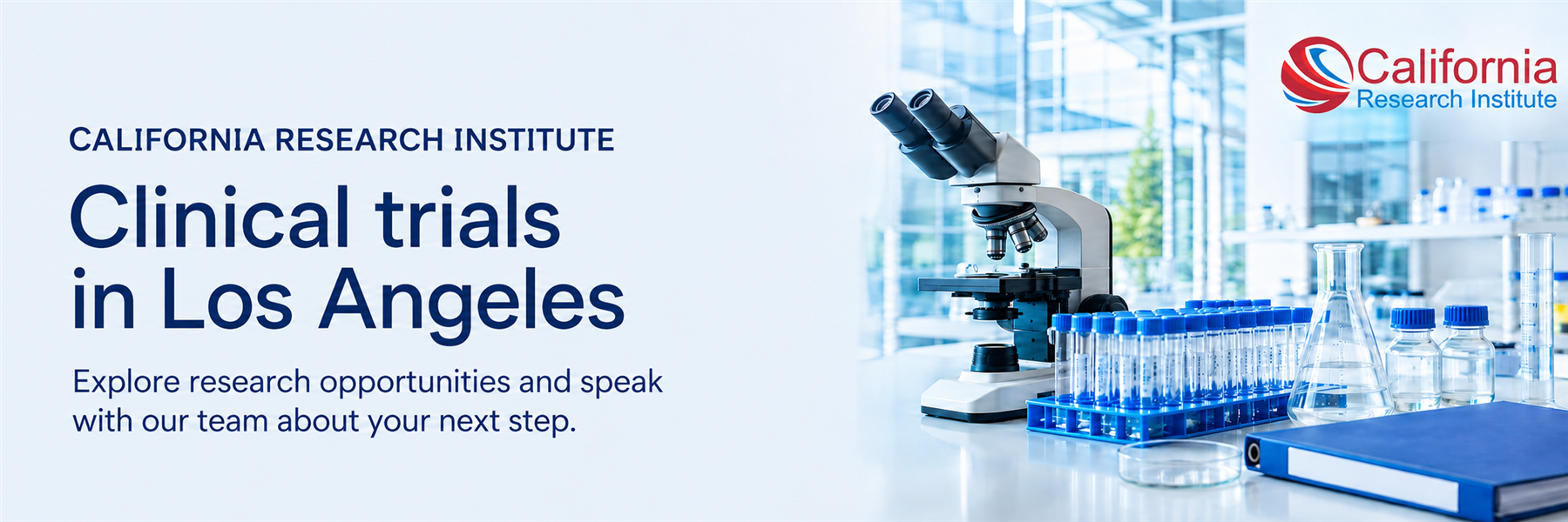 Microscope and laboratory research equipment with the California Research Institute logo