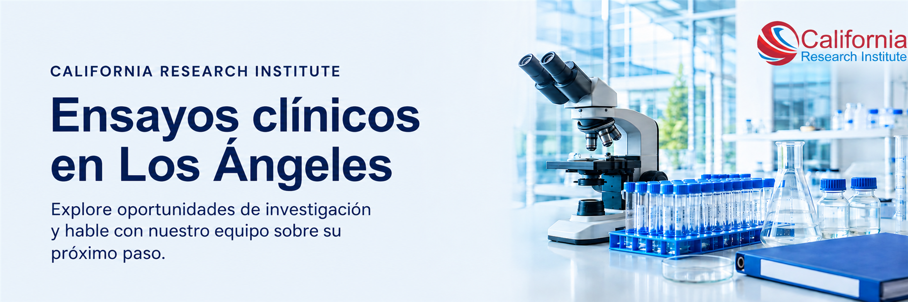 Microscopio y equipo de investigación de laboratorio con el logotipo de California Research Institute