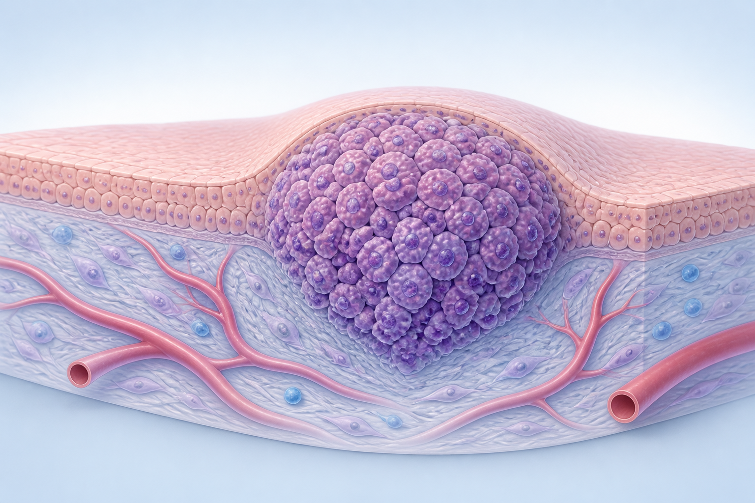 Cross-section illustration of a solid tumor growing in tissue